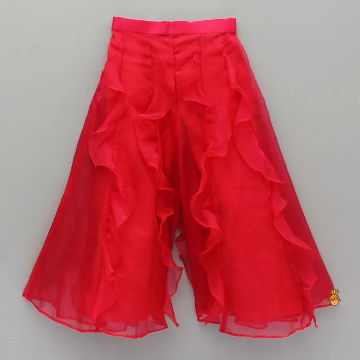 Best Red Embroidered And Embellished Top With Ruffled Palazzo Ethnic Wear | Palazzos & Shararas