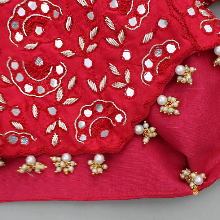 Best Red Embroidered And Embellished Top With Ruffled Palazzo Ethnic Wear | Palazzos & Shararas