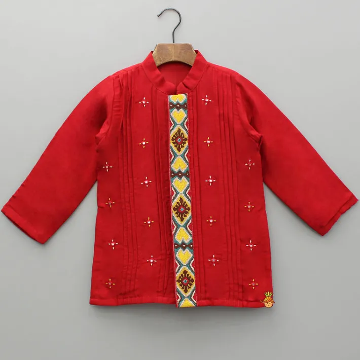 Discount Red Embroidered And Pintuck Detailed Kurta With Pyjama BOY Indian Ethnic Wear | Ethnic Sets