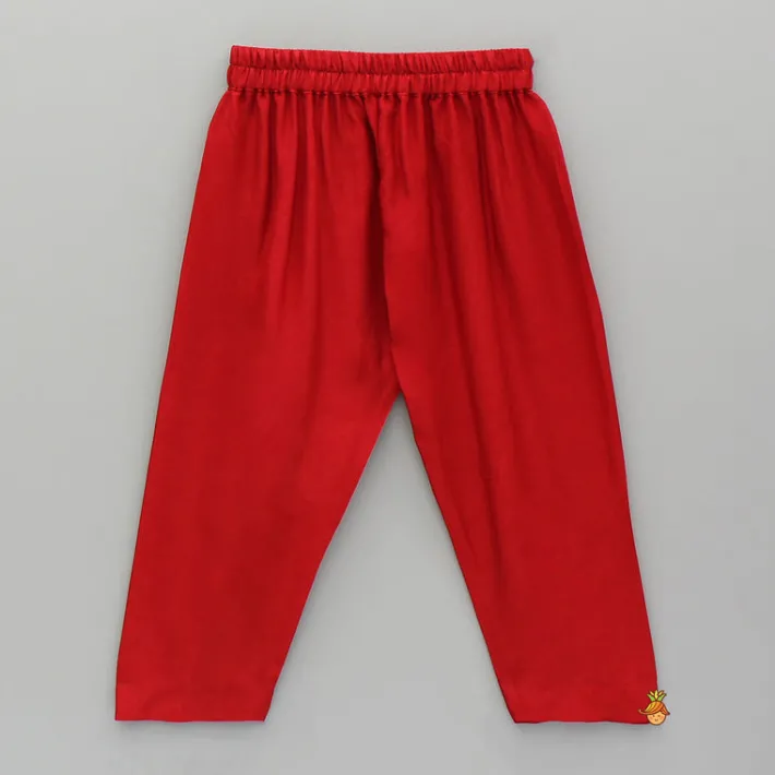 Discount Red Embroidered And Pintuck Detailed Kurta With Pyjama BOY Indian Ethnic Wear | Ethnic Sets