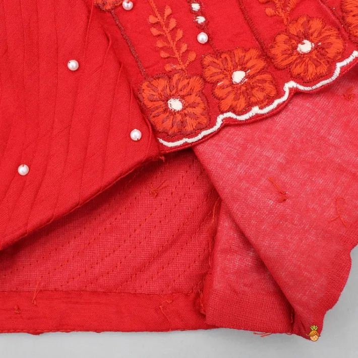 Hot Red Embroidered Top And Cutwork Embroidered Lehenga Ethnic Wear | Lehengas & Ghagras