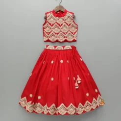 Fashion Red Embroidered Top And Lehenga With Dupatta Ethnic Wear | Lehengas & Ghagras