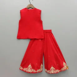 Fashion Red Embroidered Top And Palazzo Ethnic Wear | Palazzos & Shararas