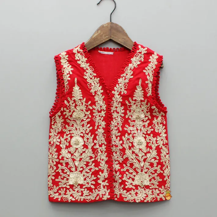 Fashion Red Embroidered Top And Palazzo Ethnic Wear | Palazzos & Shararas