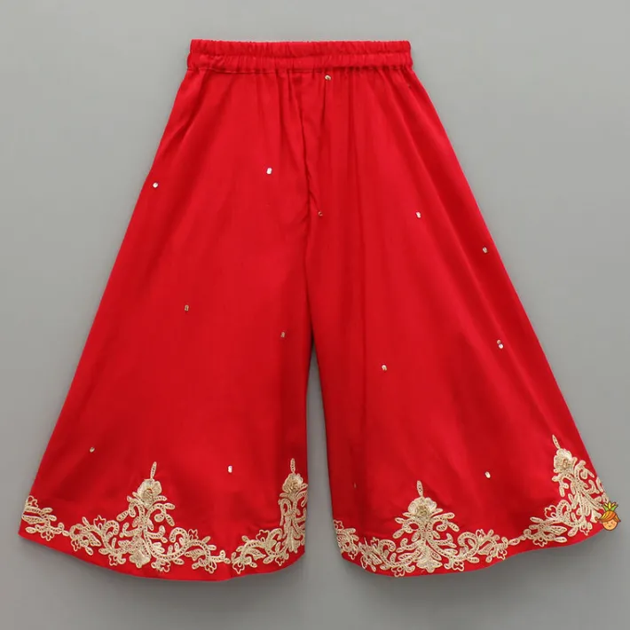 Fashion Red Embroidered Top And Palazzo Ethnic Wear | Palazzos & Shararas