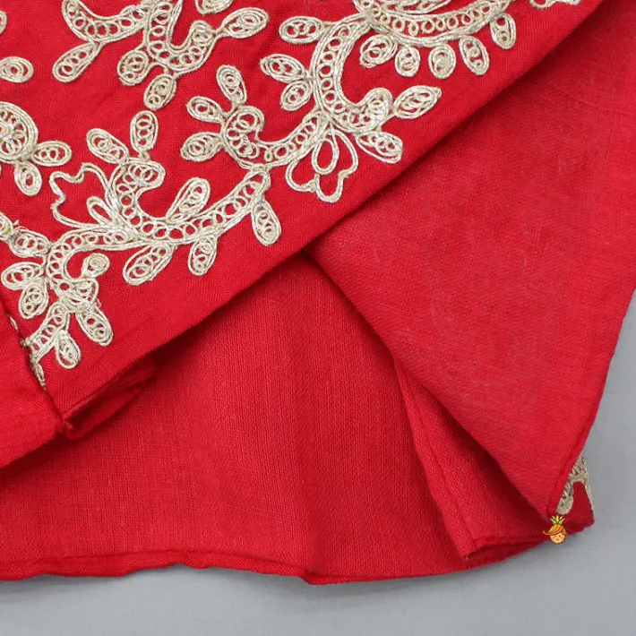 Fashion Red Embroidered Top And Palazzo Ethnic Wear | Palazzos & Shararas