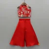 Best Red Embroidred Halter Neck Top With Flared Palazzo Ethnic Wear | Palazzos & Shararas