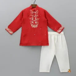 Outlet Red Faux Mirror Work Kurta With Pyjama BOY Indian Ethnic Wear | Ethnic Sets