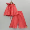 Discount Red Floral Hand Embroidered Top With Flared Palazzo Ethnic Wear | Palazzos & Shararas