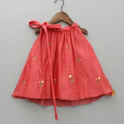 Discount Red Floral Hand Embroidered Top With Flared Palazzo Ethnic Wear | Palazzos & Shararas