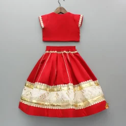 Discount Red Gota Lace Work Embroidered Top And Lehenga With Dupatta Ethnic Wear | Lehengas & Ghagras