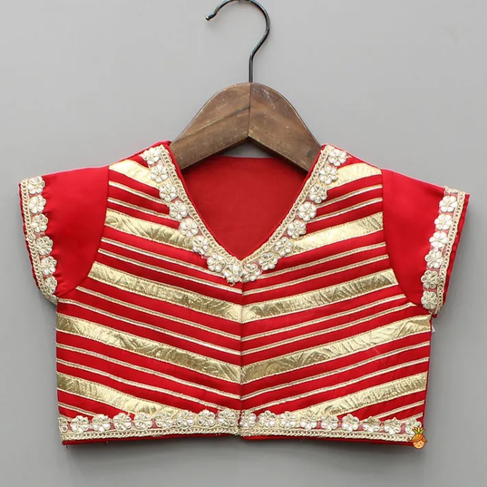 Discount Red Gota Lace Work Embroidered Top And Lehenga With Dupatta Ethnic Wear | Lehengas & Ghagras