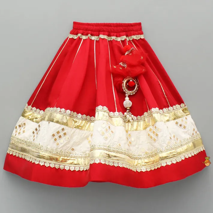 Discount Red Gota Lace Work Embroidered Top And Lehenga With Dupatta Ethnic Wear | Lehengas & Ghagras