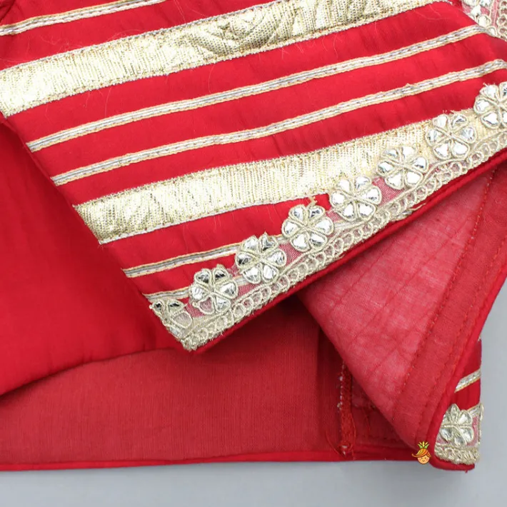 Discount Red Gota Lace Work Embroidered Top And Lehenga With Dupatta Ethnic Wear | Lehengas & Ghagras
