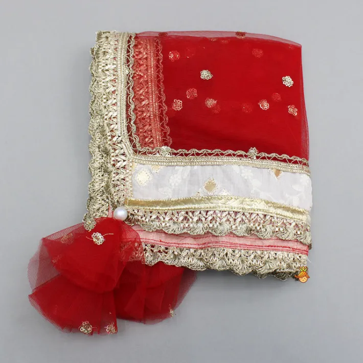 Discount Red Gota Lace Work Embroidered Top And Lehenga With Dupatta Ethnic Wear | Lehengas & Ghagras