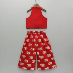 New Red Halter Neck Top And Elephant Print Palazzo Ethnic Wear | Palazzos & Shararas