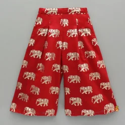 New Red Halter Neck Top And Elephant Print Palazzo Ethnic Wear | Palazzos & Shararas