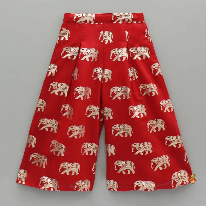New Red Halter Neck Top And Elephant Print Palazzo Ethnic Wear | Palazzos & Shararas