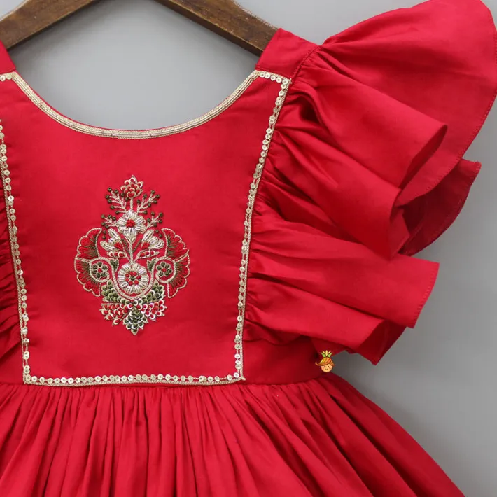 Clearance Red Hand Embroidered Frilly Dress Dresses & Sets | Dresses