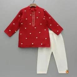 Fashion Red Heart Embroidered Kurta And Pyjama BOY Indian Ethnic Wear | Ethnic Sets