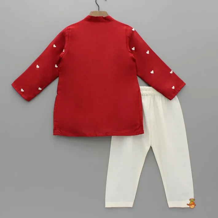Fashion Red Heart Embroidered Kurta And Pyjama BOY Indian Ethnic Wear | Ethnic Sets