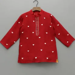 Fashion Red Heart Embroidered Kurta And Pyjama BOY Indian Ethnic Wear | Ethnic Sets