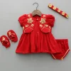 Online Red Jamna With Embroidered Jacket Set Ethnic Wear | Kurtis & Jumpsuits