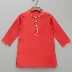 New Red Kurta And Printed Jacket With Pyjama BOY Indian Ethnic Wear | Ethnic Sets