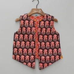 New Red Kurta And Printed Jacket With Pyjama BOY Indian Ethnic Wear | Ethnic Sets