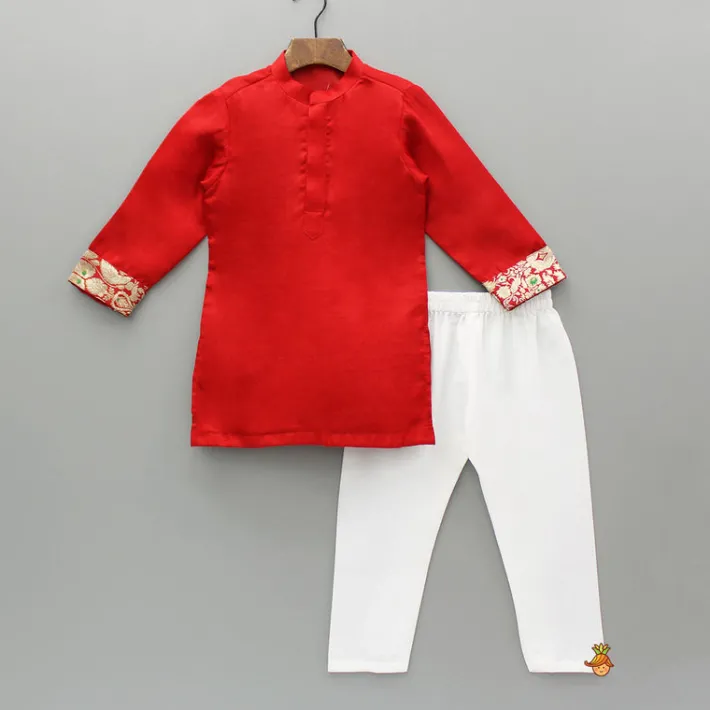 Best Red Kurta With Brocade Jacket And Pyjama BOY Indian Ethnic Wear | Ethnic Sets