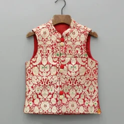 Best Red Kurta With Brocade Jacket And Pyjama BOY Indian Ethnic Wear | Ethnic Sets