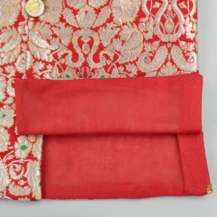Best Red Kurta With Brocade Jacket And Pyjama BOY Indian Ethnic Wear | Ethnic Sets