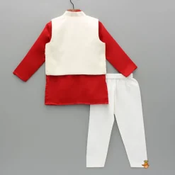 Sale Red Kurta With Embroidered Front Open Jacket And Pyjama BOY Indian Ethnic Wear | Ethnic Sets