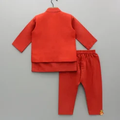 Sale Red Kurta With Embroidered Front Open Jacket And Pyjama BOY Indian Ethnic Wear | Ethnic Sets