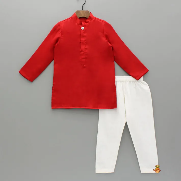 Sale Red Kurta With Embroidered Front Open Jacket And Pyjama BOY Indian Ethnic Wear | Ethnic Sets