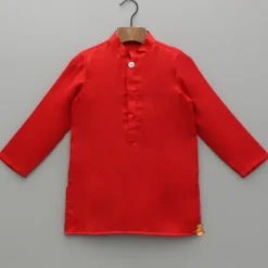 Sale Red Kurta With Embroidered Front Open Jacket And Pyjama BOY Indian Ethnic Wear | Ethnic Sets
