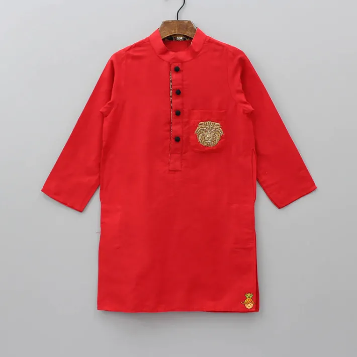 Outlet Red Kurta With Embroidery Patch BOY Indian Ethnic Wear | Kurtas