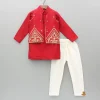 Online Red Kurta With Front Open Embroidered Jacket And Churidar BOY Twinning Sets | Indian Ethnic Wear