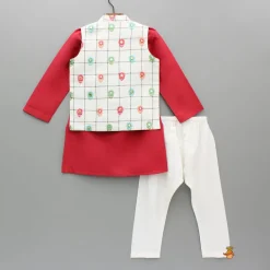 New Red Kurta With Multicolor Embroidered Jacket And Pyjama BOY Indian Ethnic Wear | Ethnic Sets