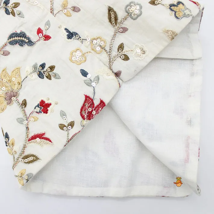 Hot Red Kurta With Off White Floral And Sequins Embroidered Jacket And Pyjama BOY Indian Ethnic Wear | Ethnic Sets