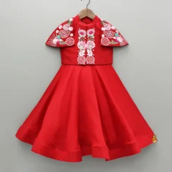 Best Red Kurti With Embroidered Shoulder Flap Jacket Ethnic Wear | Kurtis & Jumpsuits