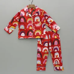 Best Red Multicolour Printed Notch Collar Sleepwear BOY Sleep Wear | Sleepwear