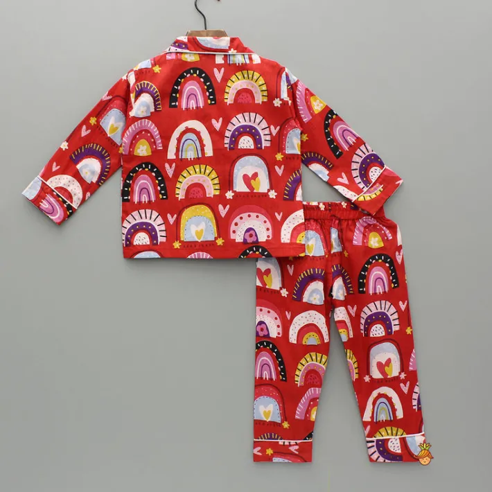 Best Red Multicolour Printed Notch Collar Sleepwear BOY Sleep Wear | Sleepwear