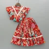 New Red Multicolour Printed Top With Frilly Layers And Lehenga Twinning Sets | Ethnic Wear
