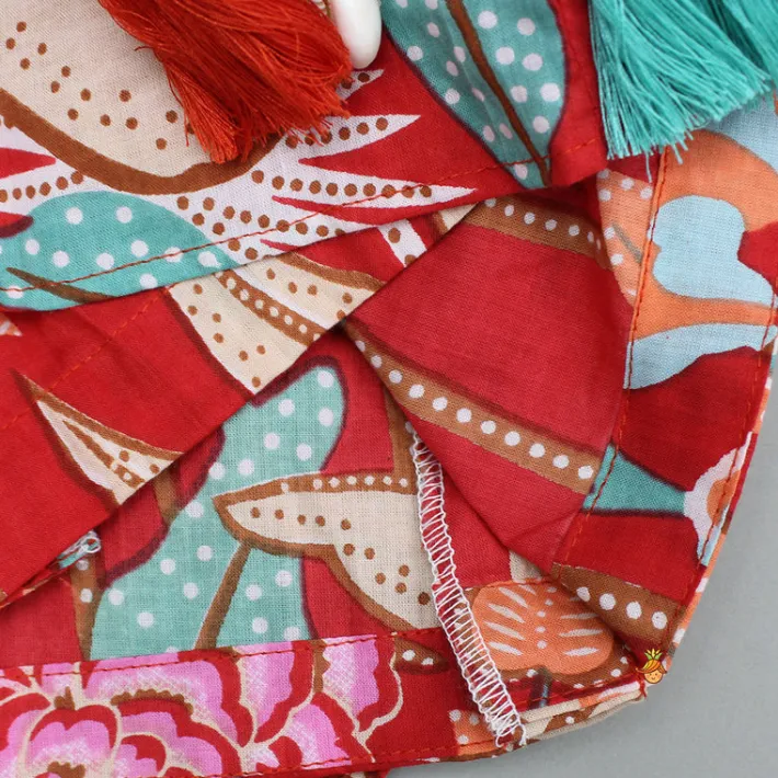 New Red Multicolour Printed Top With Frilly Layers And Lehenga Twinning Sets | Ethnic Wear