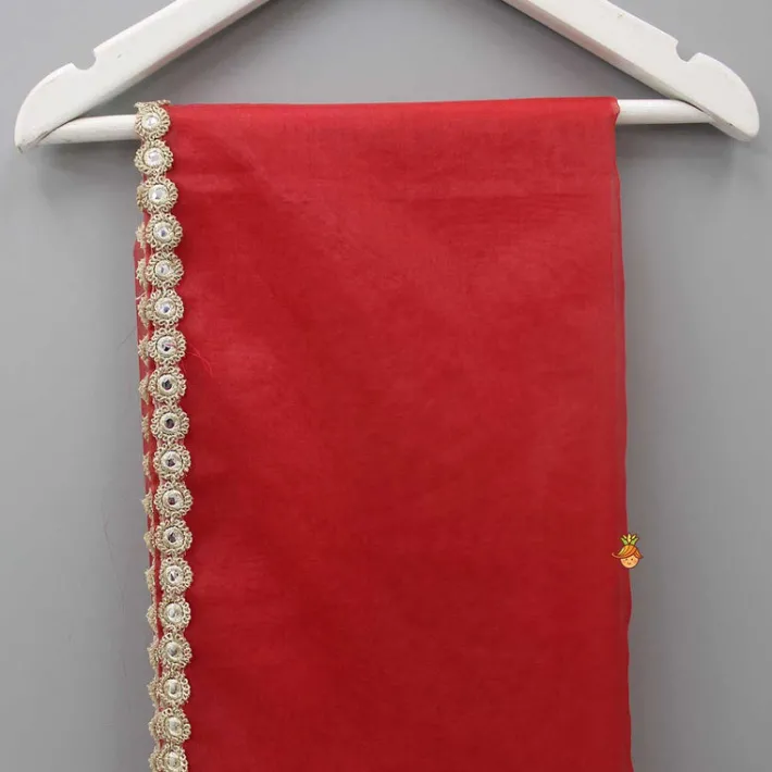 Outlet Red Organza Lace Work Dupatta Ethnic Wear