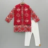Clearance Red Patola Printed Kurta With Front Open Jacket And Pyjama BOY Twinning Sets | Indian Ethnic Wear