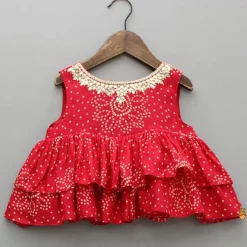 Best Red Printed Embroidered Layered Top And Flared Lehenga Ethnic Wear | Lehengas & Ghagras