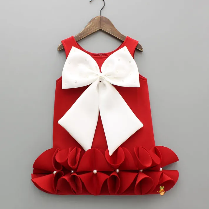 Hot Red Ruffle Hem Dress With Bow Adornment Dresses & Sets | Dresses
