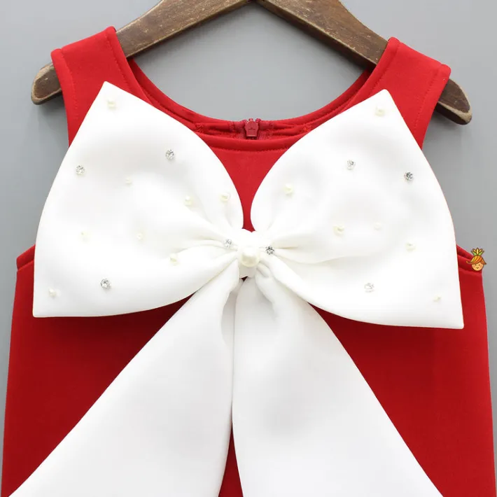 Hot Red Ruffle Hem Dress With Bow Adornment Dresses & Sets | Dresses